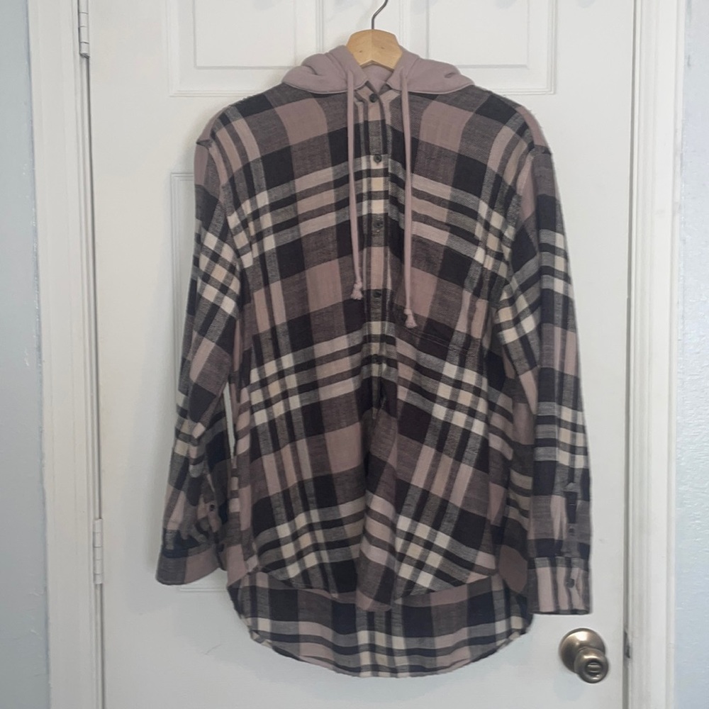 american eagle sherpa lined hooded flannel shacket shirt/jacket size large